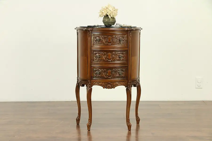 Main image of Demilune Carved Chest, Hall Console or End Table, Marble Top