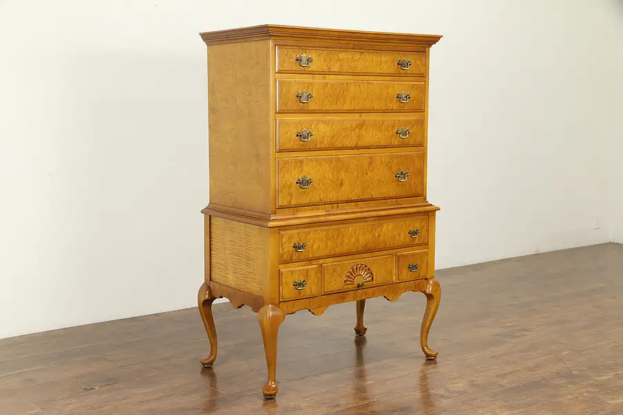 Main image of Curly Birdseye Maple Antique Tall Chest on Chest, Highboy, McCreery