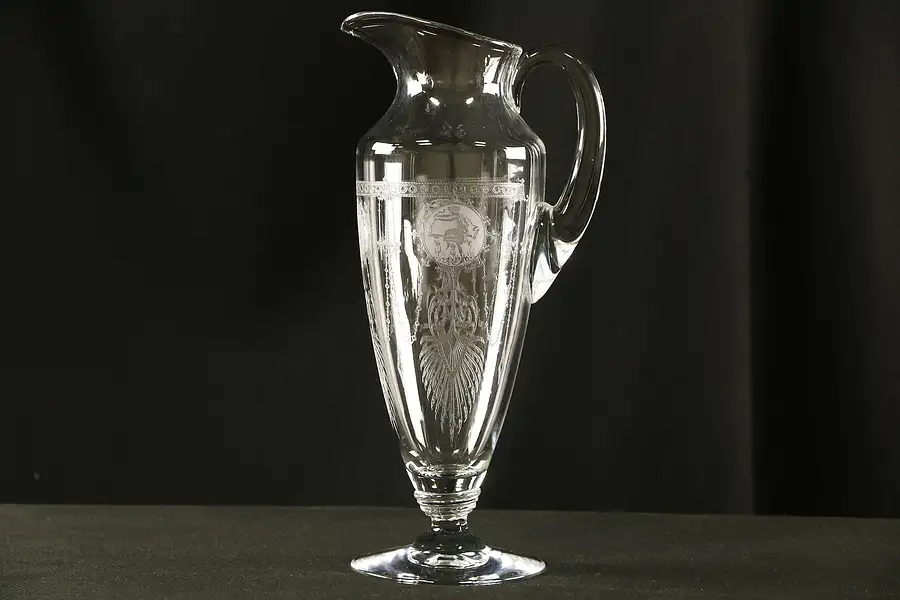 Main image of Heisey Pied Piper 1927 Footed Etched Glass Pitcher