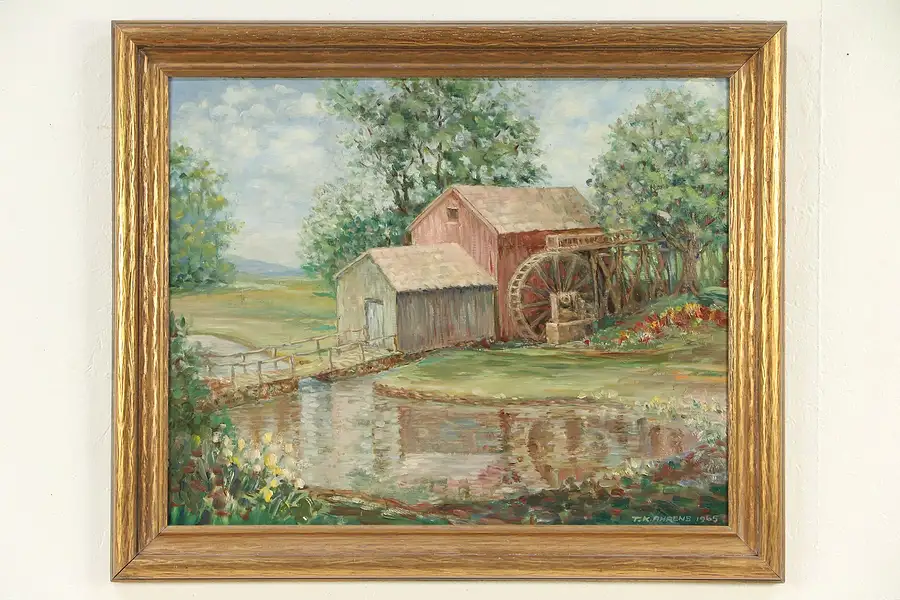 Main image of Old Mill in Blue Ridge Mountains, Original Oil Painting, T.K. Ahrens 1965