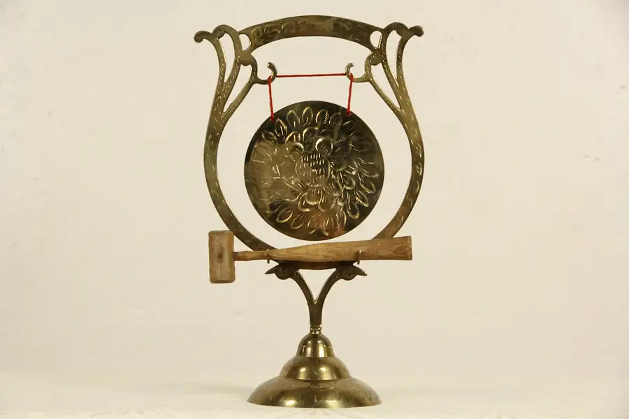 Main image of Indian Brass Engraved Vintage Dinner Gong & Mallet