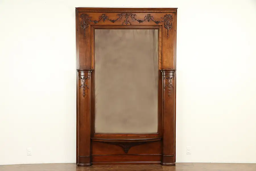 Main image of Hall, Foyer or Pier Antique Mirror with Columns, Carved Curly Birch