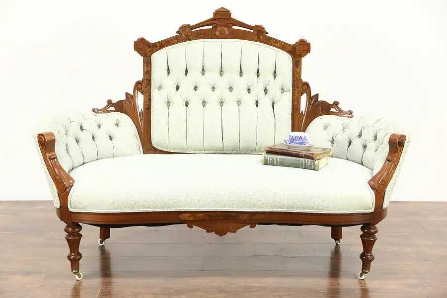 Main image of Victorian Eastlake Walnut Antique Carved 1880 Loveseat or Settee