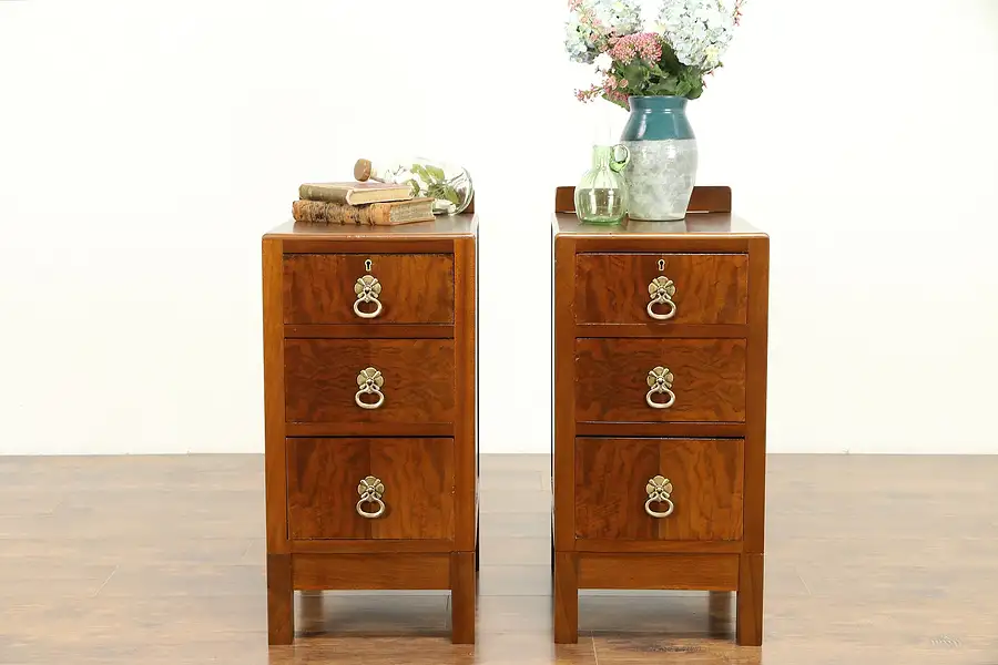 Main image of Pair of English Vintage Walnut Nightstands or End Tables