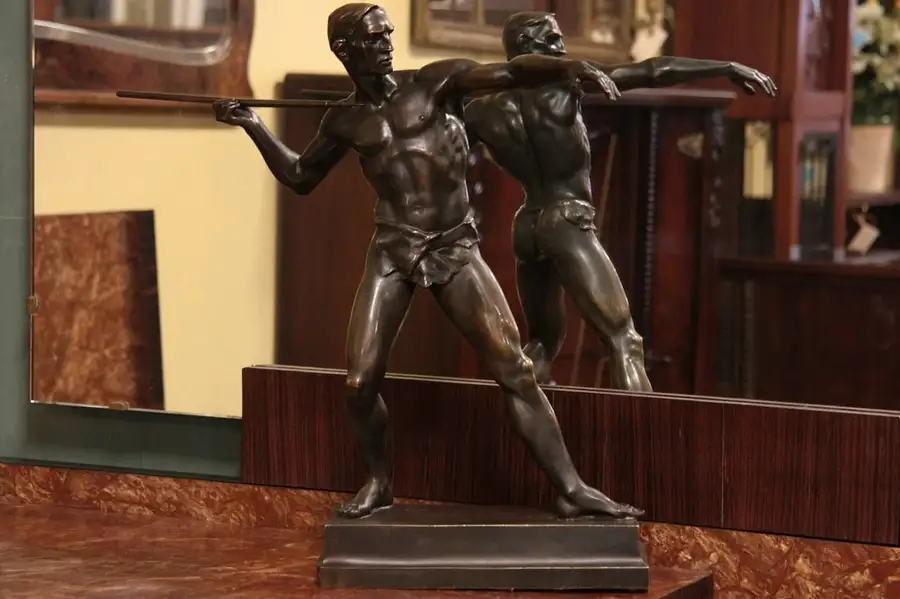 Main image of Javelin Thrower Art Deco Bronze Sculpture, Pohl 1927