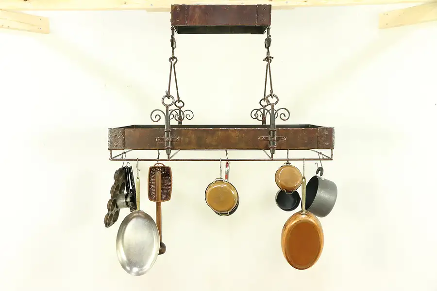 Main image of Wrought Iron Kitchen Hanging Pot Rack, Bronze Finish