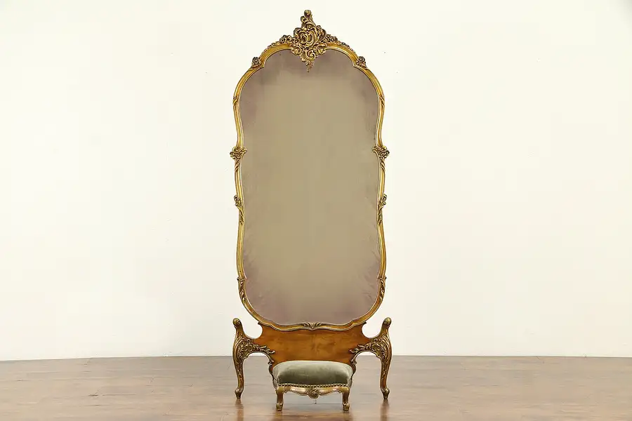 Main image of Satinwood & Rosewood Marquetry Cheval or Dressing Mirror, Rockford