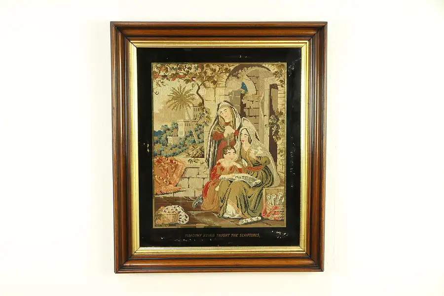 Main image of Saint Timothy Antique Needle Point & Petit Point Tapestry, Walnut Frame