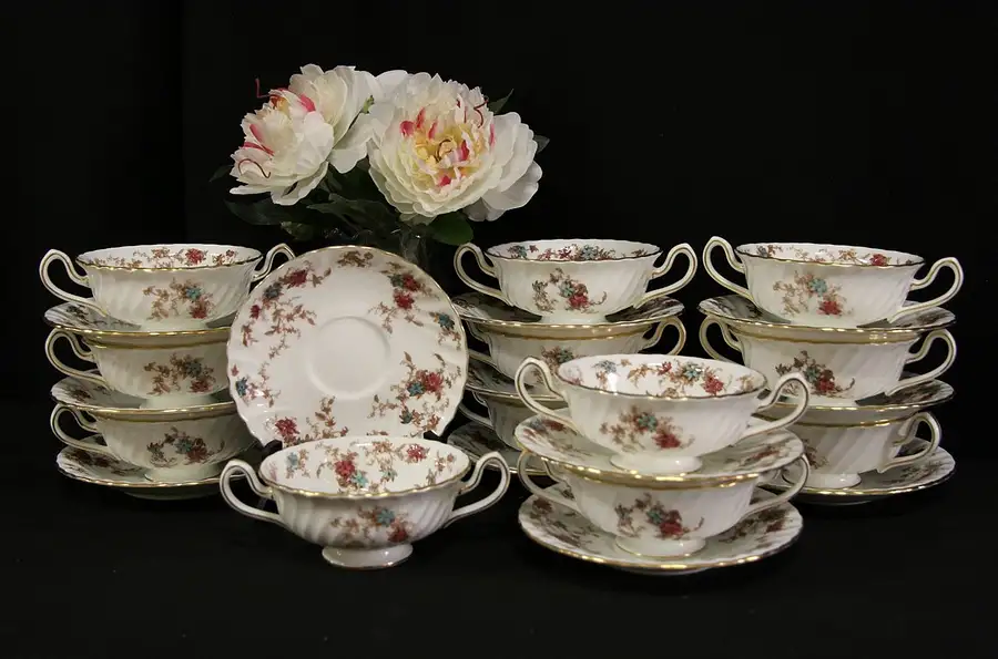 Main image of A Set of Minton Ancestral Pattern China Soup Cups & Saucers