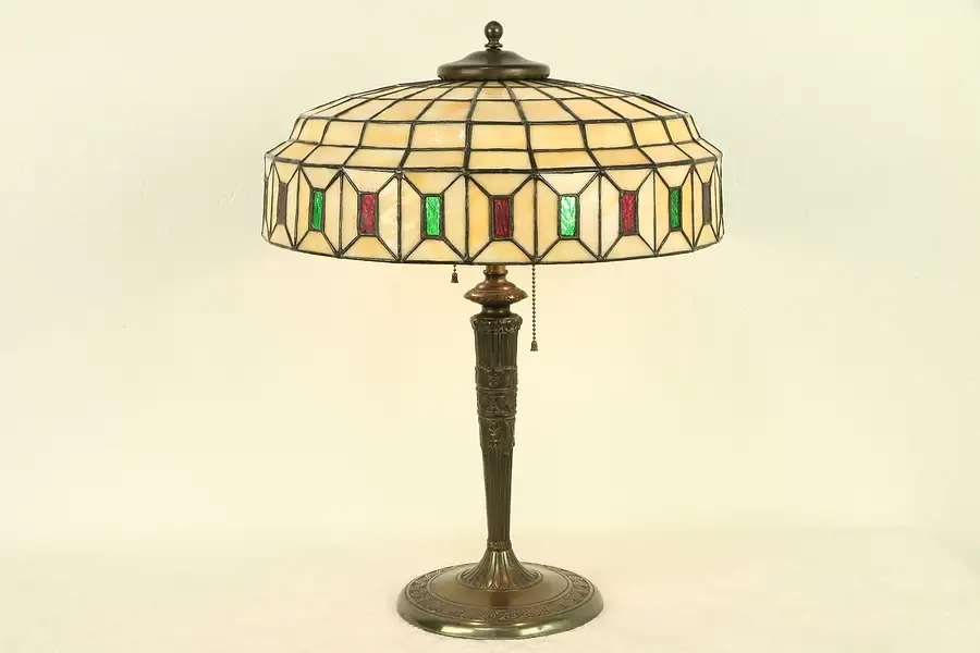 Main image of Leaded Stained Glass Shade Antique 1915 Lamp