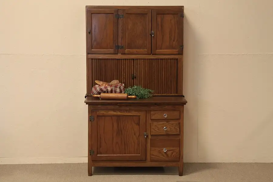 Main image of Oak Hoosier Roll Top Kitchen Cabinet