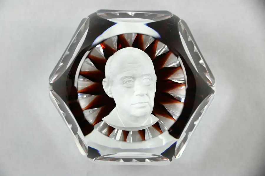 Main image of Baccarat France Signed Sulphide Paperweight of a Gentleman