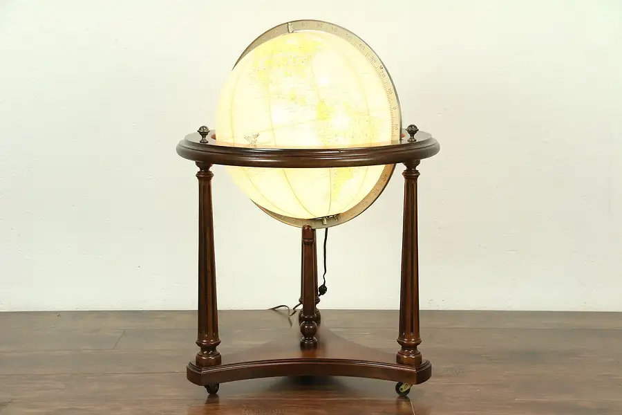 Main image of Lighted Vintage 16" Replogle Globe of the World, Cherry Stand