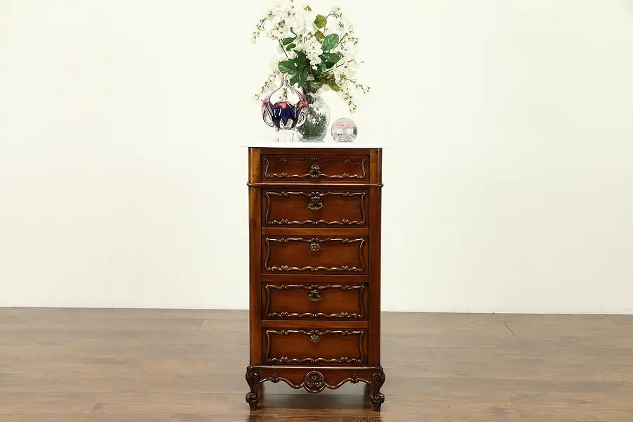 Main image of French Antique Nightstand or Double Pot Cupboard, Marble Top