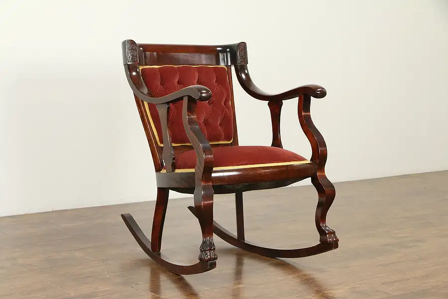 Main image of Empire Antique Rocker Rocking Chair, Paw Feet, Recent Upholstery