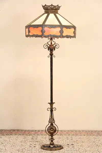 Main image of Floor Lamp, 1915 Antique, Stained Glass Shade