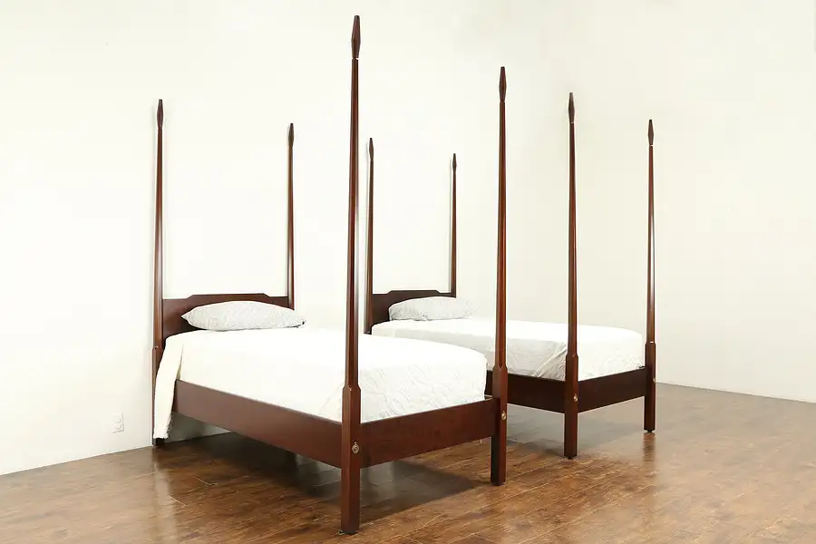 Main image of Pair of Twin Shaker Style Vintage Mahogany Poster Beds