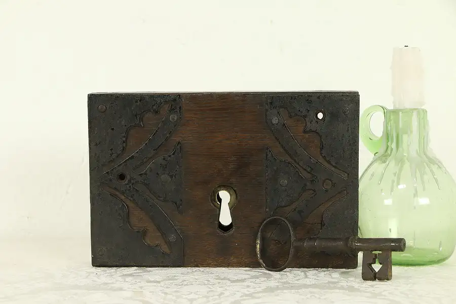 Main image of Iron & Oak Antique 1800 Lock & Key, European Architectural Salvage