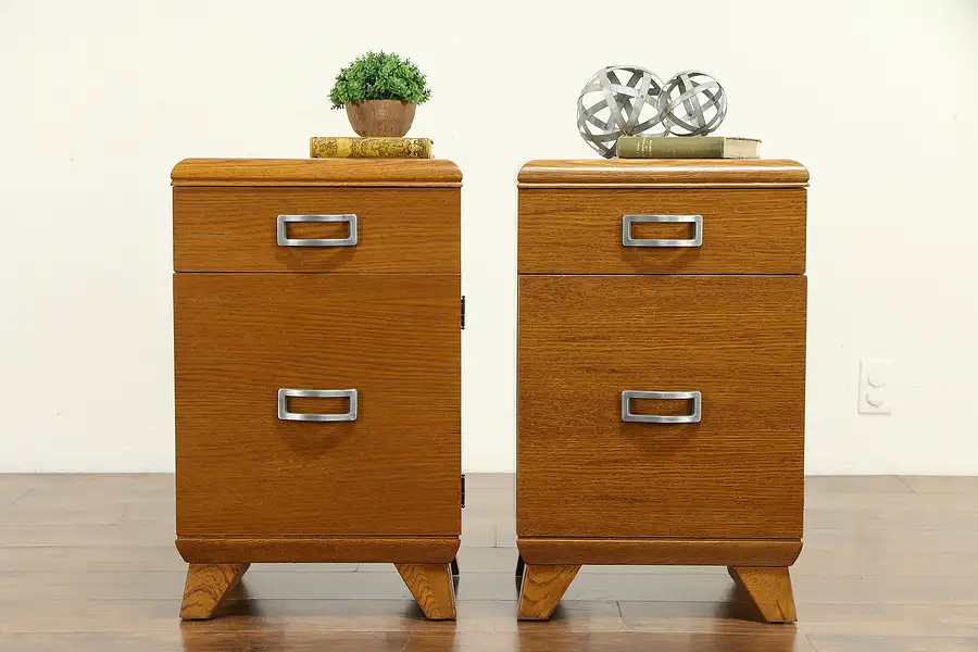 Main image of Pair of Oak Midcentury Modern 1960 Vintage Nightstands or End Tables