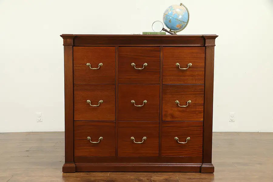 Main image of Traditional Mahogany 9 Drawer Antique Library or Office File Cabinet