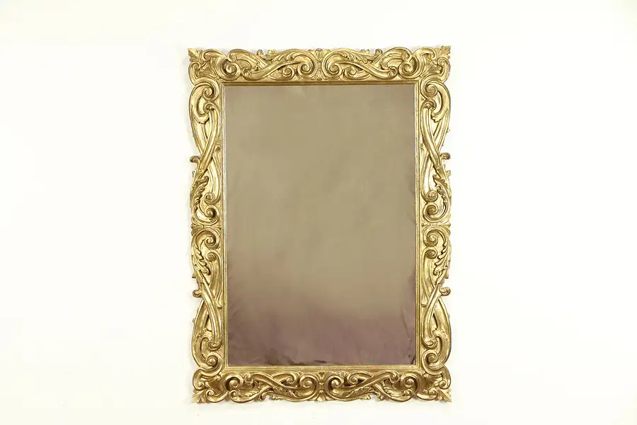 Main image of Hand Carved Italian Gold Antique 1920 Hall Mirror