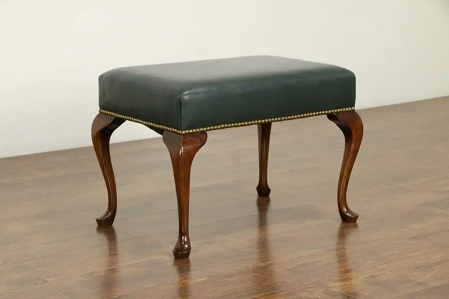 Main image of Traditional Mahogany Vintage Bench or Stool, Leather & Brass Nailheads