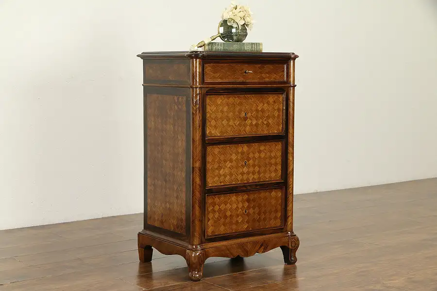 Main image of French Antique Rosewood Marquetry Nightstand, End Table or Pedestal