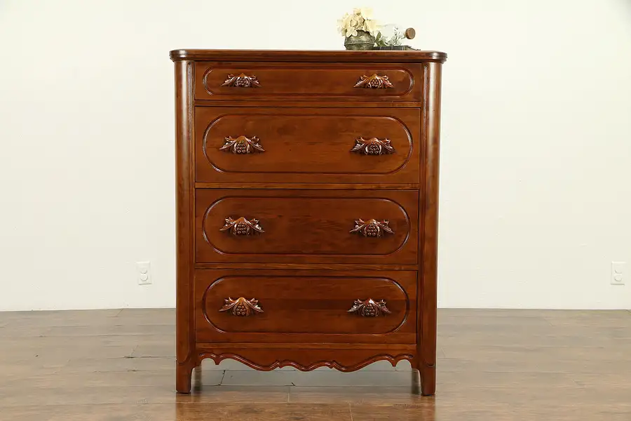 Main image of Cherry Vintage Tall Chest or Highboy, Carved Pulls, Davis