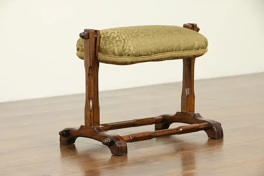 Main image of Mahogany Carved Vintage Footstool, Swivel Cushion