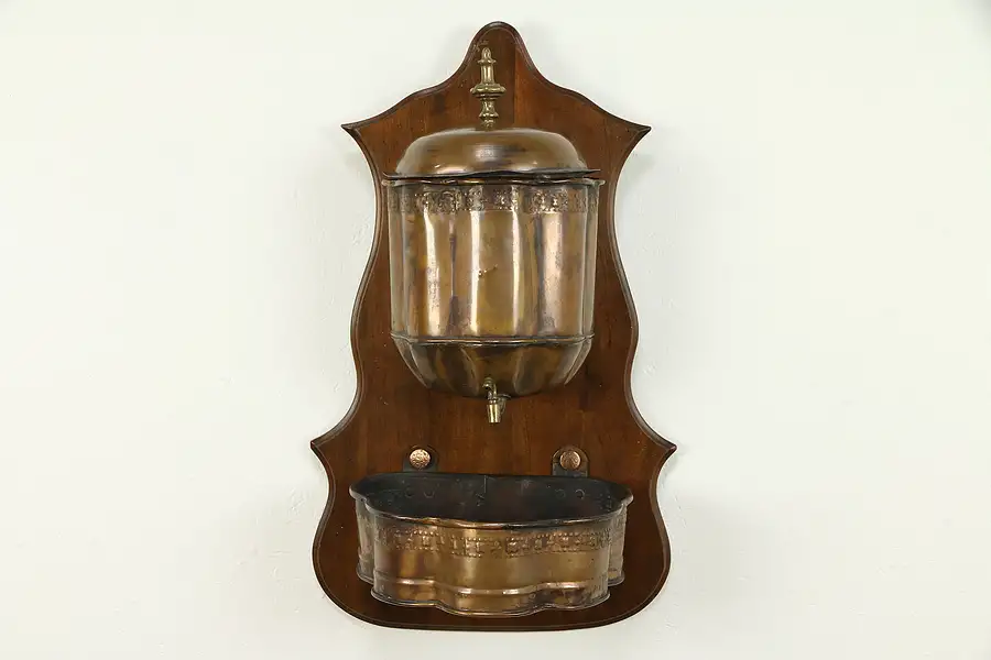 Main image of Copper Antique Lavabo Set, Wall Mount Water Tank & Wash Basin