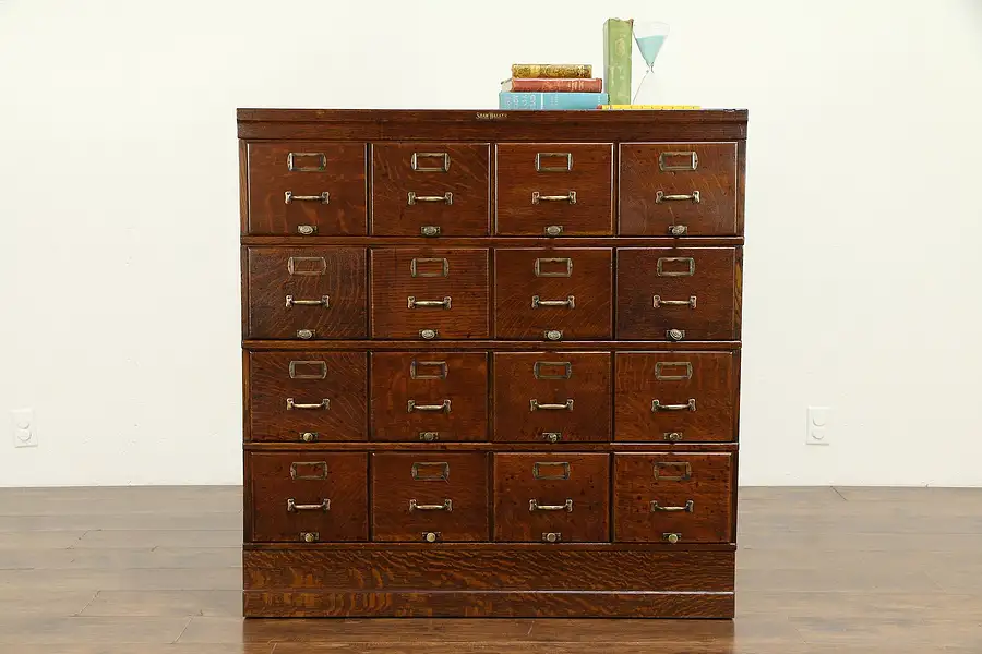 Main image of Oak Antique 16 Drawer Stacking File or Collector Cabinet, Shaw Walker