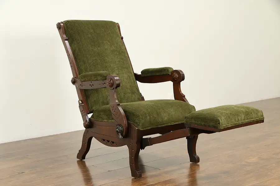 Main image of Victorian Eastlake Antique 1880 Walnut Recliner Chair, Hartley Chicago