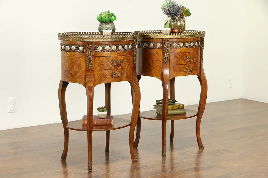 Main image of Pair of Italian Vintage Tulipwood Marquetry NIghtstands or End Tables