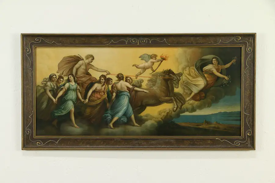 Main image of Victorian Antique Chromolithograph, Classical Chariot and Angel or Cupid