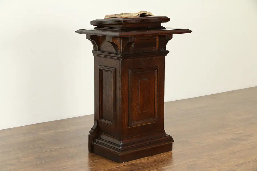 Main image of Victorian Oak Antique Lectern, Reception Stand, Pulpit, Leather Top