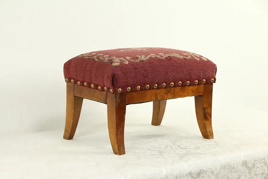 Main image of Fruitwood Antique French 1820's Footstool, Hand Stitched Needlepoint