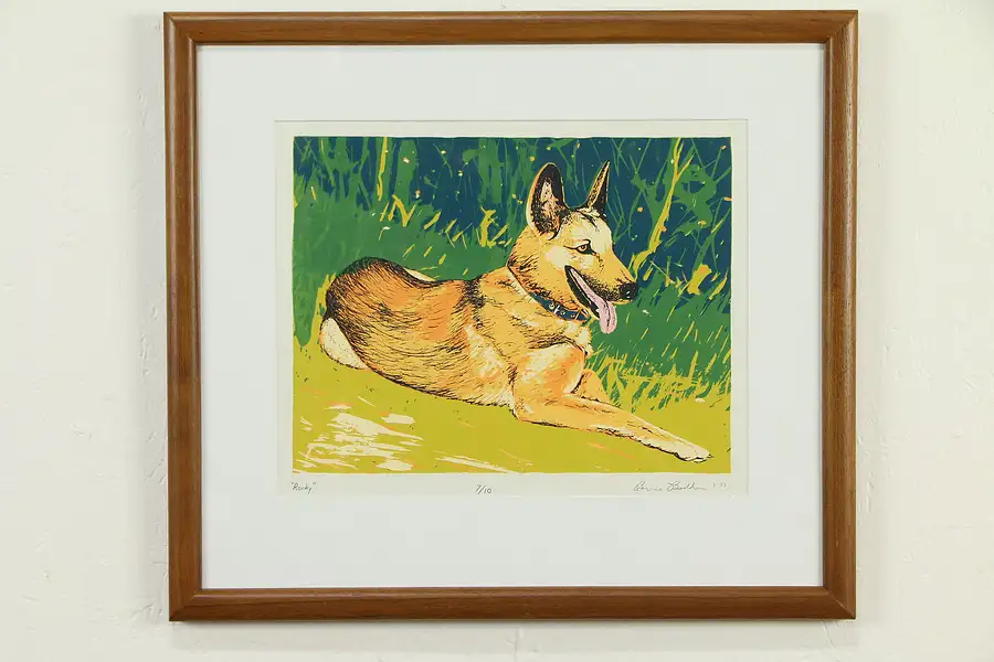 Main image of Rocky, Original Serigraph Silk Screen Dog Print, Teak Frame, Bodden 1992