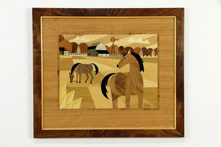 Main image of Horse Farm in Original Marquetry, Custom Exotic Frame, Bruce Bodden