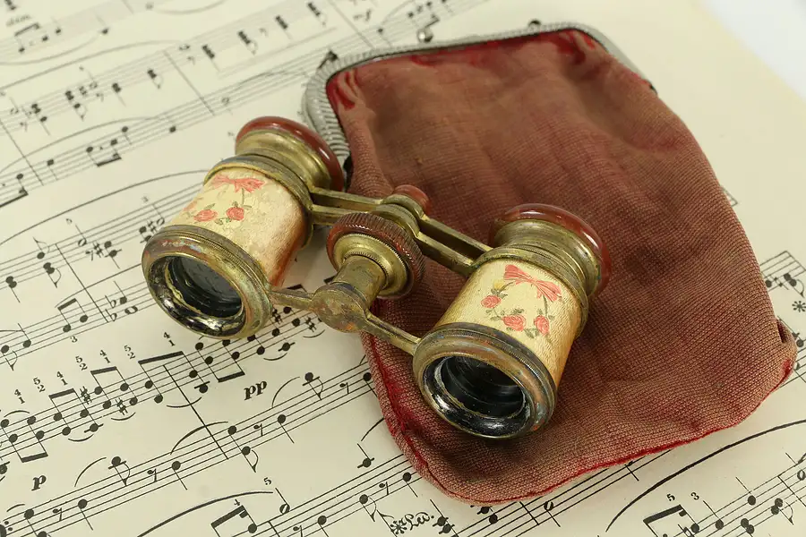 Main image of Opera Glasses Antique Brass, Pink Enamel & Bakelite