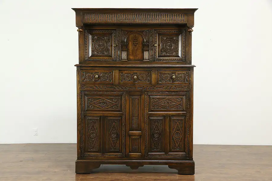 Main image of French Antique Carved Oak Dowry Chest or Cabinet