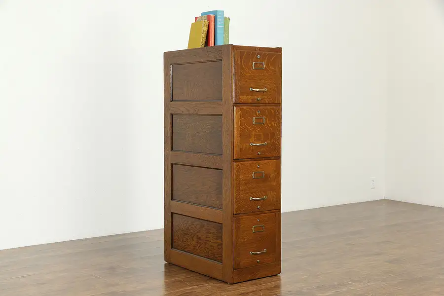 Main image of Oak Antique 4 Drawer LIbrary or Office File Cabinet, Weis