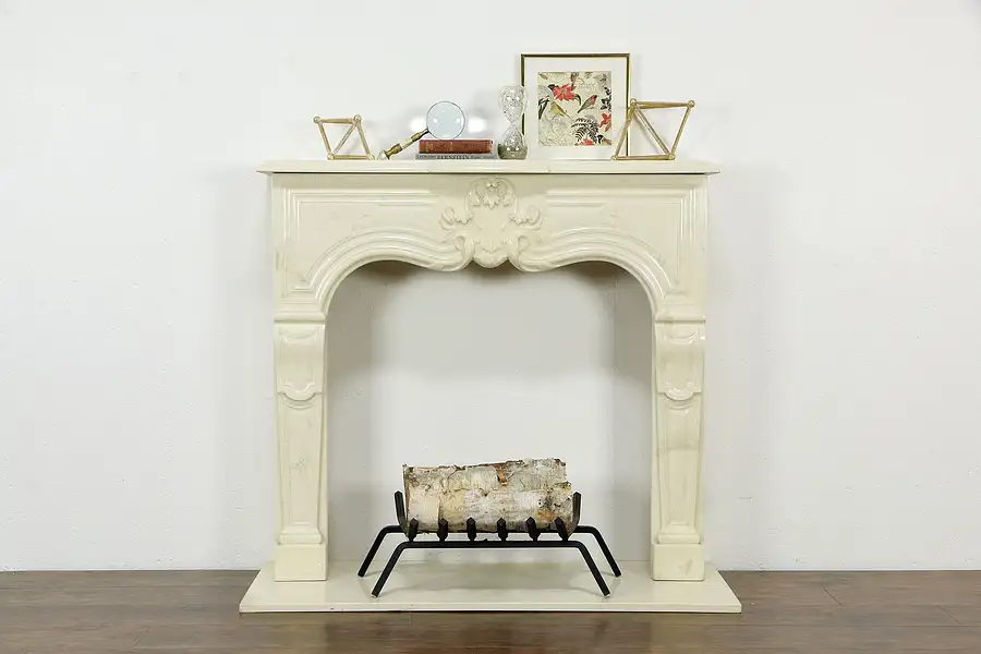 Main image of Fireplace Mantel with Carved Shell & Hearth, Vintage Faux Marble