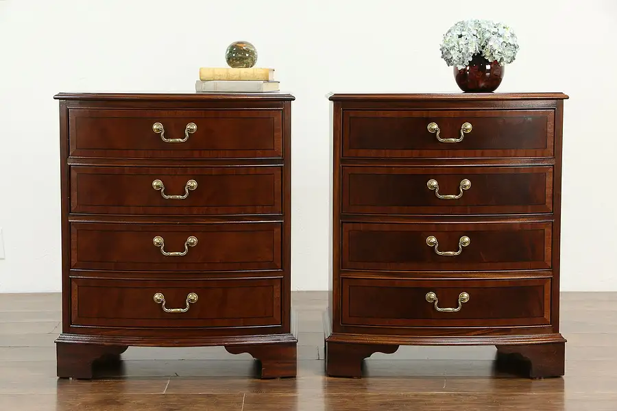 Main image of Pair of Bowfront Mahogany Vintage Chests or Nightstands, Ethan Allen