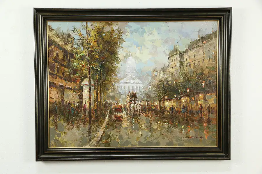 Main image of Paris Street Scene Original Vintage Oil Painting, Sandro G