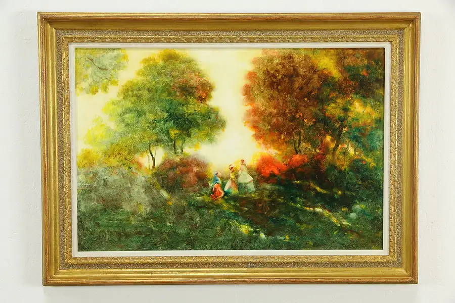 Main image of Three Girls in Autumn Forest Original Oil Painting, Sideris