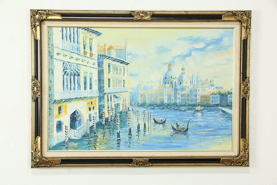 Main image of Venice Canal & Gondolas, Vintage Original Oil Painting