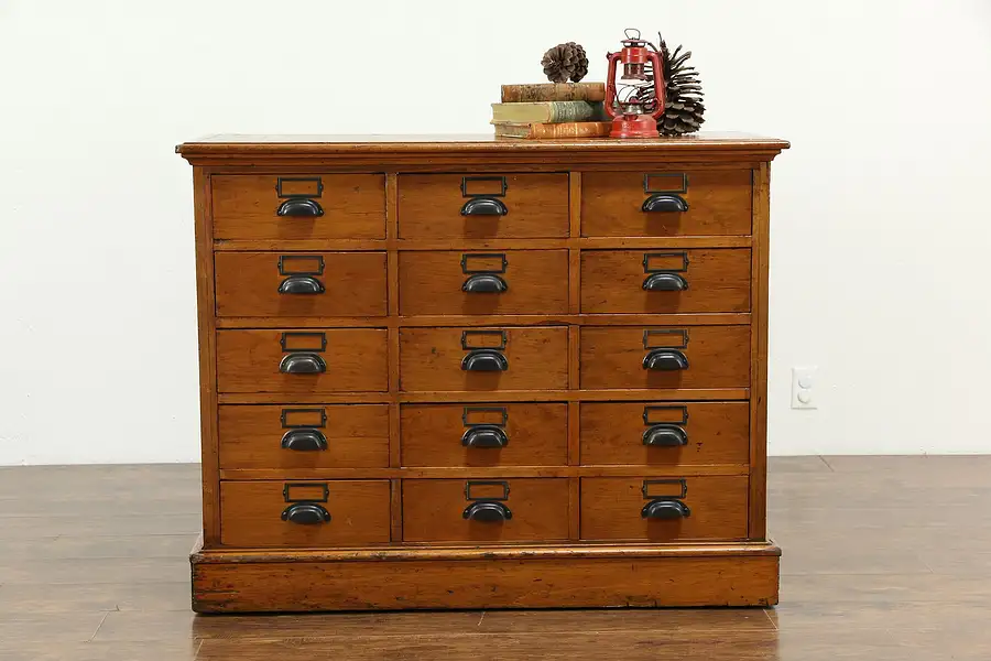 Main image of Country Pine Antique 15 Drawer Apothecary, Pantry or File Cabinet