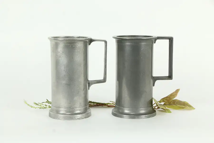 Main image of Pair of Antique French Pewter Litre Tankard Mugs, Stamps A1