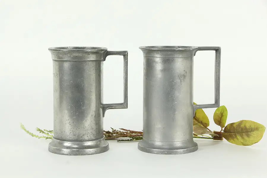 Main image of Pair of Antique French Pewter Demi Litre Tankard Mugs, Stamps A2