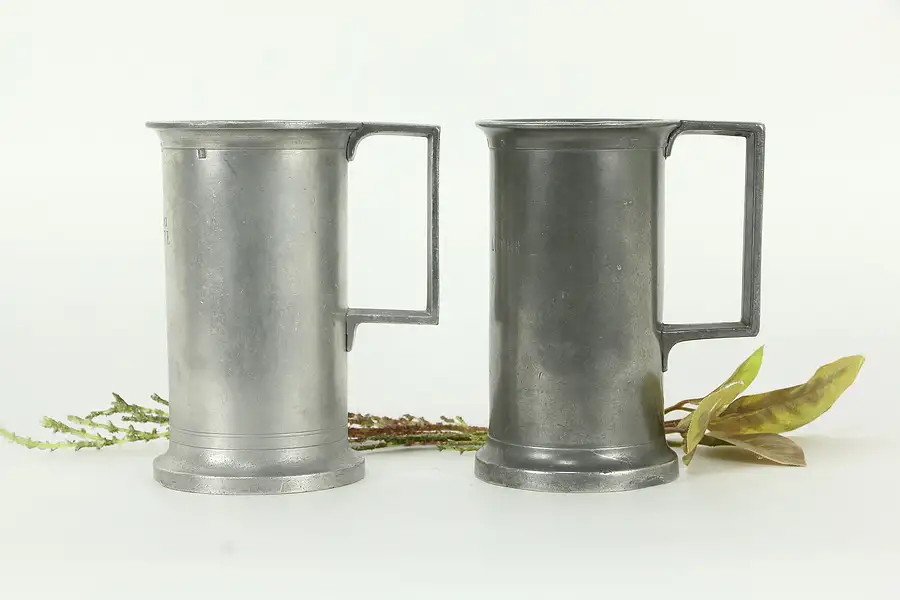 Main image of Pair of Antique French Pewter Demi Litre Tankard Mugs, Crown Stamps A3